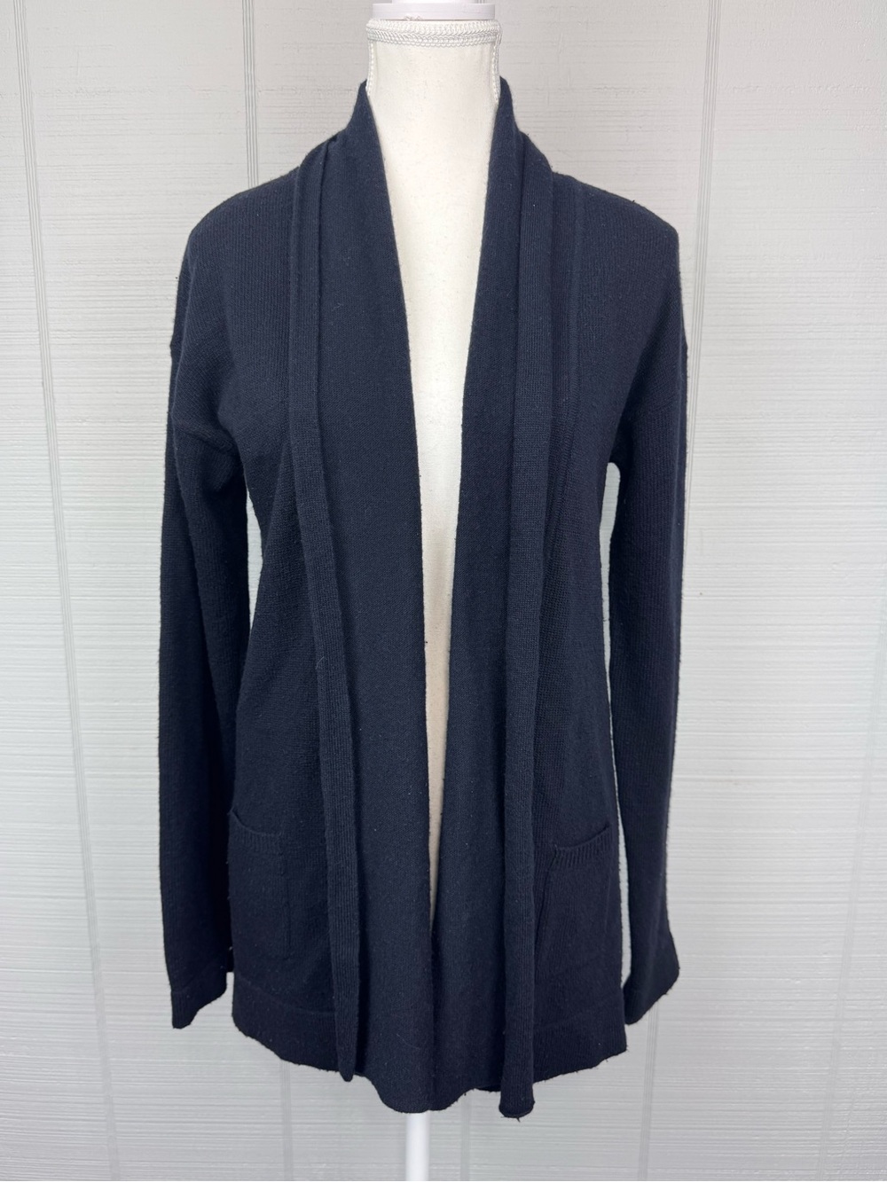 J.CREW Black Wool Nylon Cashmere Knit Shawl Collar Open Front Cardigan Sweater M
